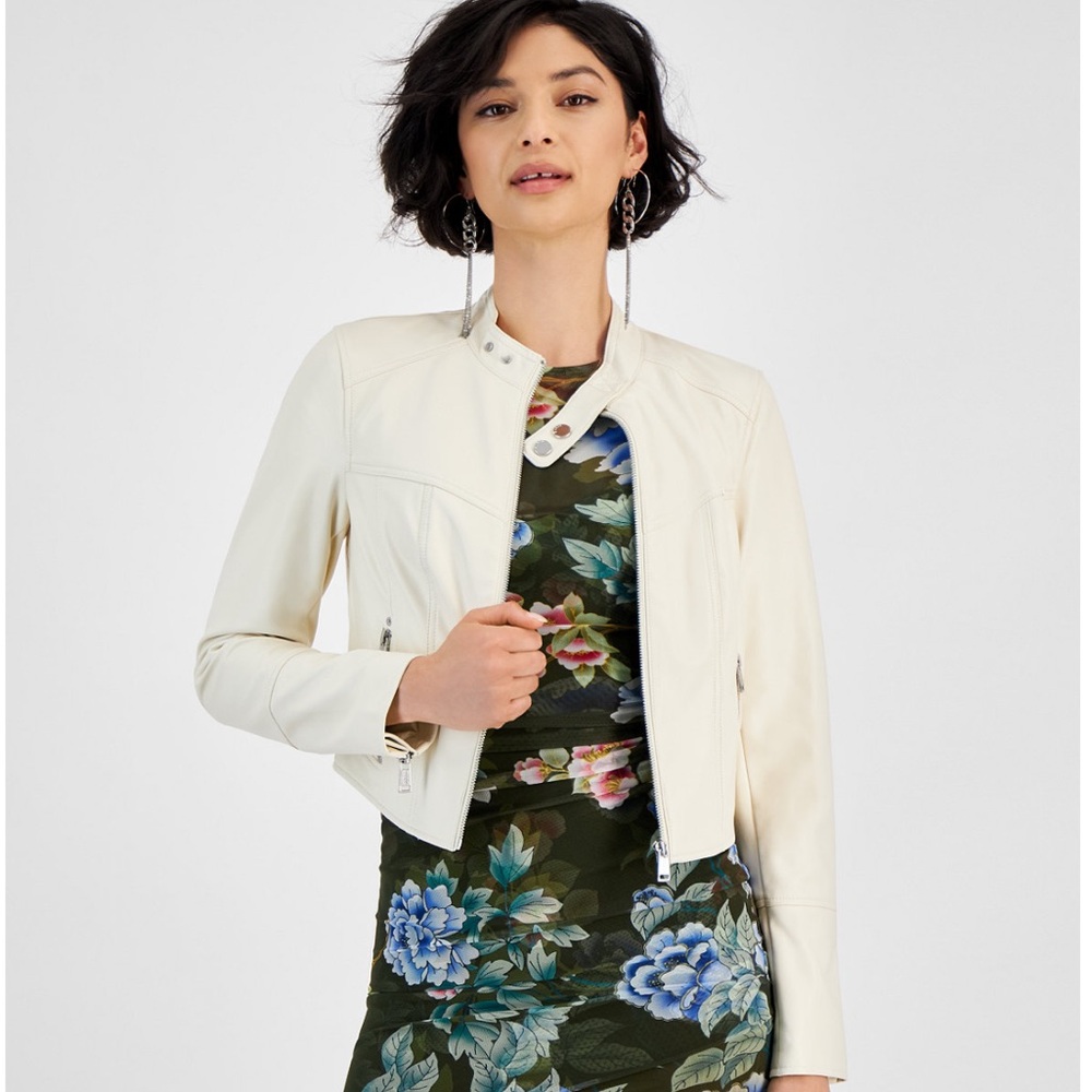 GUESS dove white moto faux leather jacket